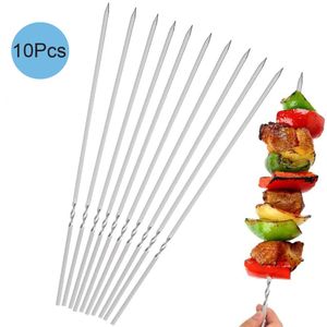 Metalen Kabob Spiesjes Voor Grillen Platte Metalen Bbq Spiesjes Set Herbruikbare Rvs Sticks Met Draagbare Opslag Buis