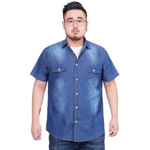 Plus Aziatische Grootte L-5XL 6XL 7XL 8XL 100% Denim Katoenen Shirt Voor Mannen Korte Mouwen Zomer Stijl Mode Casual kleding