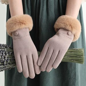 Winter Handschoenen Vrouwen Fluwelen Binnenkant Faux Fur Handschoenen Effen Touch Screen Volledige Vinger Plus Bind Warm Mittens Outdoor Harige