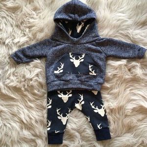 herfst baby Jongens kleding katoen lange mouwen Herten hoodie jas + broek kids 2 stuks pak baby boy kleding sets baby kleding