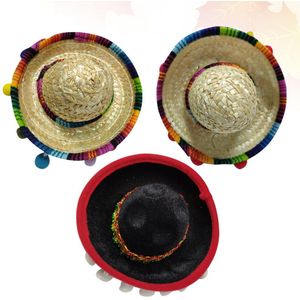 3Pcs Mexicaanse Hoed Haar Hoops Mini Sombrero Hoofdbanden Festival Hoofdtooi Prestaties Props Feestartikelen