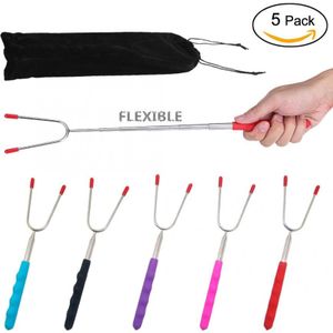 Barbecue 5Pcs Telescoping BBQ Dog Skewers Forks Roasting Sticks Camping Barbecue Set