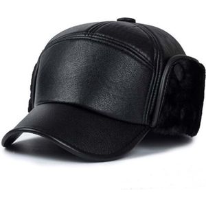 Xeongkvi Pu Faux Leer Voegen Pluche Bomber Hoeden Winter Oor Bescherming Baseball Cap Voor Oude Man Pet Pet