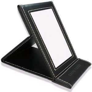 Zwarte Kleur Opvouwbare Draagbare Leer Makeup Spiegel Vrouwen Beauty Cosmetica Spiegels Make Up Tool
