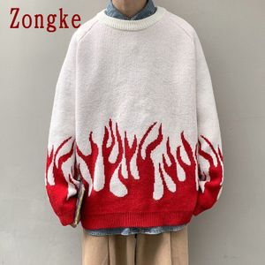 Zongke Vlam Print Gebreide Trui Mannen Kleding Harajuku Truien Trui Mannen Trui Mode Heren Kleding M-2XL