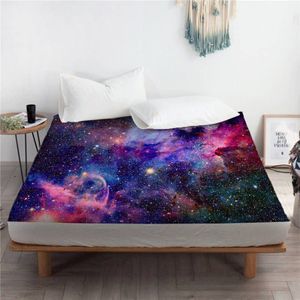 BeddingOutlet Galaxy Hoeslaken Outer Space Topper Lakens Psychedelische Universum Beddengoed Vel Paars Blauw Koningin 1pc Bedlinnen