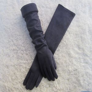 Vrouwen Vintage Suede Fleece Gevoerde Lange Touch Screen Handschoenen Mode Lente Herfst Winter Luxe Warm Elastische Effen Kleur Handschoen