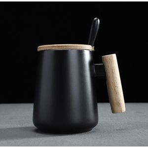 Nordic Eenvoudige Wit Zwart Keramische Mok Koffie Met Houten Handvat 480 Ml Water Cup Voor Relatiegeschenk Moderne stijl Mokken