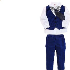 Jongens Gentleman Pak Set Vest Shirt Broek Tie 4Pcs Kids Wedding Ringkussen Formele Slijtage Kinderen Herfst Kleding