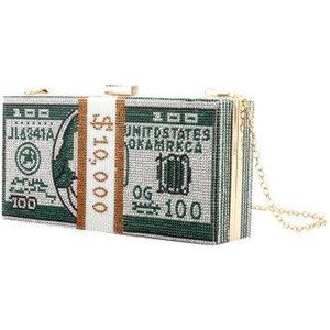 Vrouwen Dagelijks Clutch Bag Retro Rhinestone Dollar Patroon Doos Zakken Keten Schoudertas Tote Dames Handtas Crossbody Tas