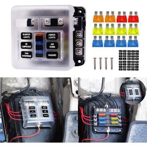 12-Way Zekeringkast Blade Zekering Blok Houder Schroef Moer Terminal W/Negatieve Bus 5A 10A 15A 20A gratis Zekeringen Led Indicator Voor Automotive