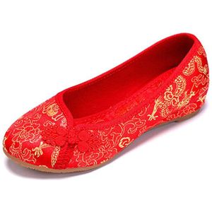 Timetang Vrouwen Rode Flats Schoenen Oude Beijing Nationale Enkele Schoenen Chinese Bruid Dragon Phoenix Borduurwerk Schoenen E204