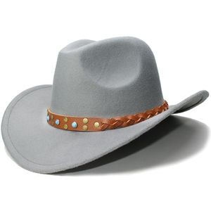Luckylianji Kid Kind Childre Wolvilt Western Cowboy Hoed Brede Rand Cowgirl Braid Lederen Band (Een Maat: 54Cm)