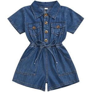 Peuter Kids Meisjes Rompertjes Outfit Speelpakje Korte Mouwen Blue Denim Jumpsuit Romper Zomer Kleding