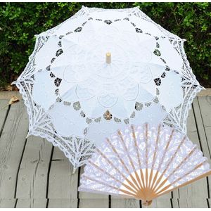 Parasol Bruids Handgemaakte Geborduurde Katoen Zwart Kant Rand Parasol Bridal Party Decoratie Goedkope