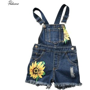 Meisjes Broek Jarretel Zoete Stijl Zonnebloem Printing Denim Casual Overalls Zomer Peuters Ademend Jarretel Ripped Shorts