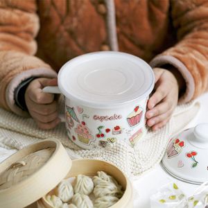 Japan Chinese Porselein Mok Met Deksel Grote Thee Melk Emaille Cup Instant Noodle Ontbijt Cup Kawaii Mok Leuke Reizen cups