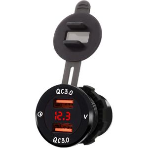 DC12V-24V LED Digitale Display Voltmeter Dubbele Snel Opladen Dubbele QC 3.0 Dual USB met Voltmeter Charger