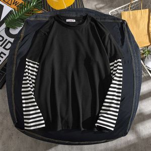 Herfst Trend Nep Tweedelige Kleuraanpassing Gestreepte Lange Mouwen T-shirt Mannen En Vrouwen Losse Paar Casual Dieptepunt shirts