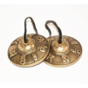 TBC847 Tibetaanse Boeddhistische Singing Bells Paar Tibet Mantra Bekkens OM MANI PAD ME HUM Messing Gouden