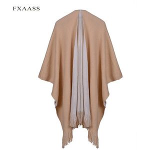 FXAASS Herfst/Winter Sjaal Effen Poncho Vrouwen Sjaal Stola Luxe ACRYL Sjaals Warme Double side