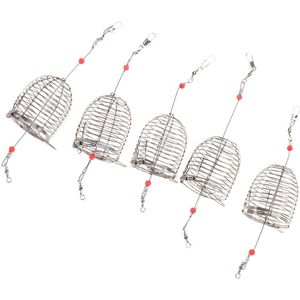 5Pcs Rvs Visaas Kooi Lokken Aas Kooi Vissen Trap Mand Feeder Houder Visgerei (Rood, kleine)