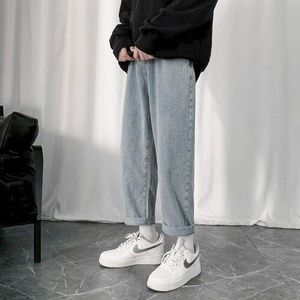 Retro Elastische Taille Jeans Mannen Plus Size 3XL Solide Koreaanse Stijl Populaire Rechte Denim Broek Alle-Match Baggy