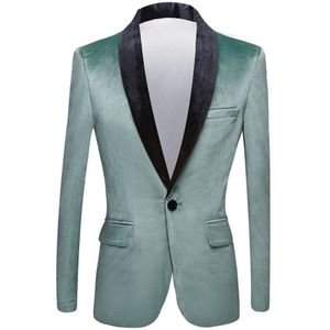 Pyjtrl Mannen Mode Herfst Turquoise Kleur Shawl Revers Fluwelen Blazer Slim Fit Pak Jas Bruiloft Bruidegom Podium Zanger Prom Kostuum