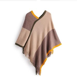 herfst winter Britse stijl oneindige buste wind V-hals diamant vormige kleur strepen kwastje mantel trui кофта женская