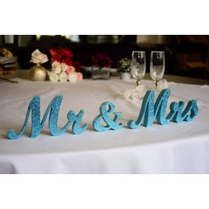 Glitter Blauw Pvc Letters Mrs & Mr Bruiloft Tafel Decoratie, Staande Mr En Mrs Borden Voor Top Tafel, goud, Zwart Kleur