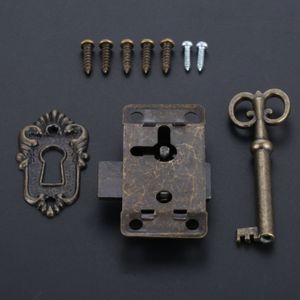 Antieke Ijzeren Deurslot Lade Sieraden Houten Doos Kast Kledingkast Kast Deurslot + Key Meubels Hardware Zilver/Zwart