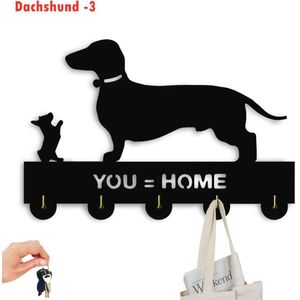Haken-Hond Decor Muur Haken, Muur Inrichting, Houten Kapstokken, Sleutelhanger, sleutel Hanger Voor Muur 、 Entryway En Keuken-11.8 ×7. 8Inch Zwart