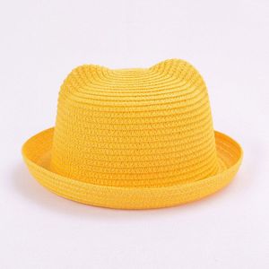 Kinderen Strohoed Leuke Zomer Kat Oor Decoratie Zon Hoeden Voor Kinderen Meisjes Jongens Effen Floppy Beach Cap Panama