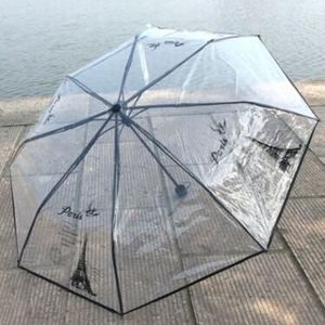 EVA transparante print paraplu parijs eiffeltoren 8 K perspectief drie opvouwbare paraplu niet-automatische meisje regen gereedschap YS027