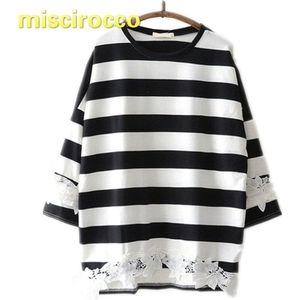 Borstvoeding Kleding Zwangere Wome T-shirt Lange Mouwen Gestreepte Tops Big Size Geborduurde Kant Moederschap Kleding Vrouwen Top