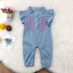 Leuke Baby Meisjes Denim Romper Baby Pasgeboren Baby Meisje Borduurwerk Playsuit Jumpsuit Body Pak Zomer Baby Meisje Kleding