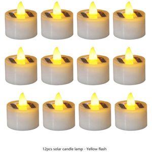 12Pc Romantische Warm Witte Thee Licht Solar Kaars Licht Kaars Thee Licht Knipperende Vlamloze Elektronische Solar Led Nachtlampje party