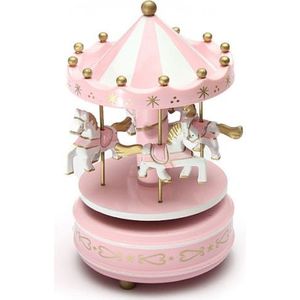Muzikale Carrousel Paard Houten Carrousel Muziekdoos Speelgoed Kind Baby Roze Game