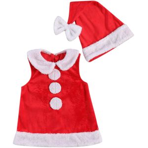 Kerst Baby 2 Stuks Kleding Set Meisjes Jongens Red Coral Fleece Mouwloos Vest + Cap Outfit Set Newyear Baby Kleding 0-3 Jaar