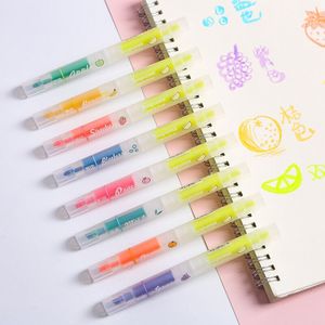 24 Stks/partij Mooie Fruit Kleur Markeerstift Marker Pen Transparante Body Double Geel Spot Liner Tekening Pennen Office School A6798