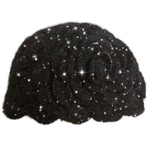 Pailletten Breien Baret Caps Vrouwen Winter Herfst Koreaanse Knit Baretten Cap Meisje Zoete Mooie Bloem Mode Elegante Warme Muts H6773