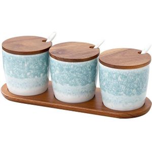 1 Set Scandinavische Stijl Keramische Suikerpot Met Lepel Roze Blauw Kruiden Jar Kruiderij Pot Spice Container Huis Keuken Opslag