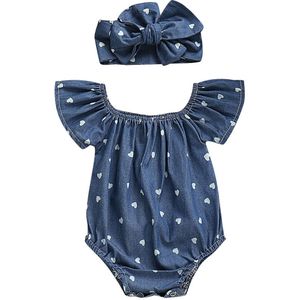 Baby Kleding Pasgeboren Baby Meisjes Denim Blauw Katoen 2 stuks Outfits Romper Bodysuit Kleding Set Maat 0-24M