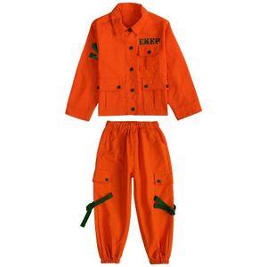 Jazz Kostuums Oranje Tooling Lange Mouw Jasje Broek Jongens Straat Dansen Kleding Hip Hop Dance Set Stadium Dancewear Kids