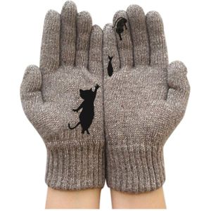 Dames Wollen Handschoenen Herfst En Winter Outdoor Warme Kat Afdrukken Handschoenen Zacht En Huidvriendelijk Omfortable En Ademend