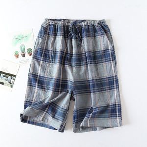 Zomer Mannen Slapen Bodems Dunne Katoenen Gaas Slaap Shorts Plaid Huishoudelijke Shorts Losse Zachte Lounge Wear Plus Size Pajama Shorts