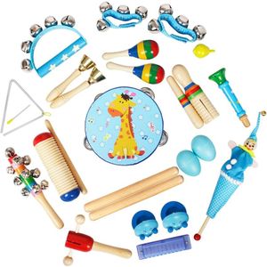 Muzikaal Speelgoed Slaginstrumenten Band Ritme Kit voor Kids Kinderen Peuters met Tamboerijn Houten Guiro Handbells Maracas