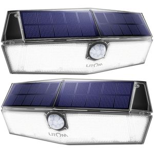 2 Pack Litom 200 Leds Solar Tuinverlichting Litom CD210 Wandlamp Met Verbeterde Pir Sensor Hoofd IPX7 Waterdichte Motion sensor Lamp