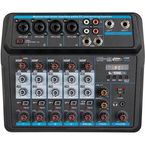 M-6 Draagbare Mini Mixer O Dj Console Met Geluidskaart, Usb, 48V Phantom Power Voor Pc Opname Zingen Webcast Party (Us Plug)