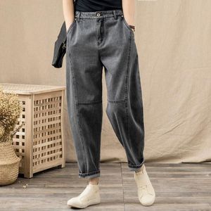2022 Lente Korea Vrouwen Hoge Taille Losse Vintage Grijze Jeans All-Matched Casual Katoen Denim Harembroek S896
